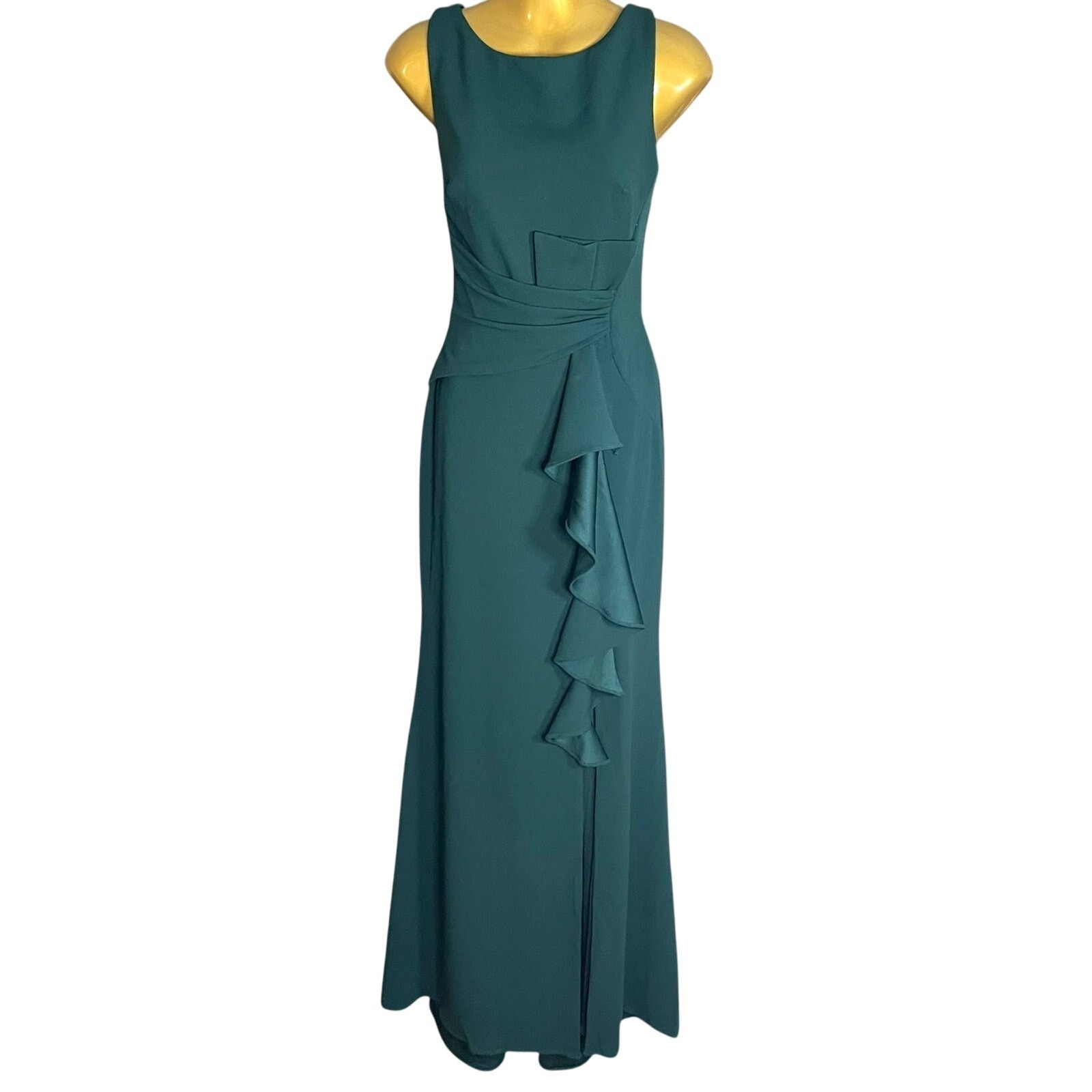 Betsy & Adam Christine Bow Slit Scuba Crepe Gown Wedding Formal Size 8